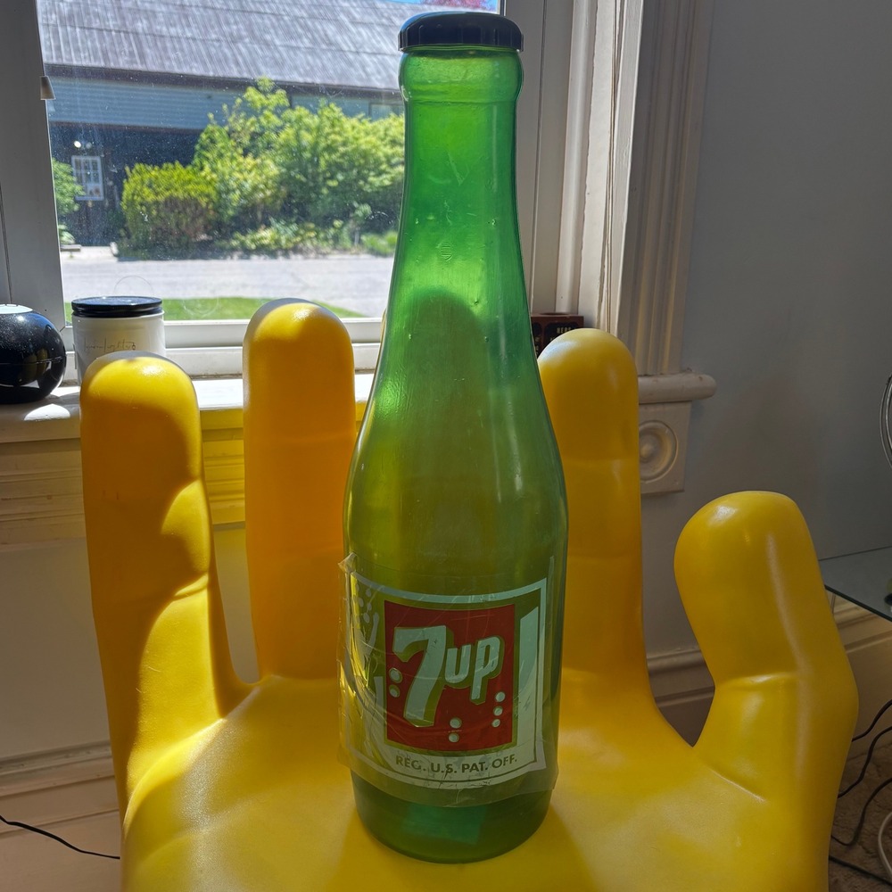 Vintage 7Up Giant Soda Bottle Coin Bank Green Plastic Advertising 24 Inch Retro